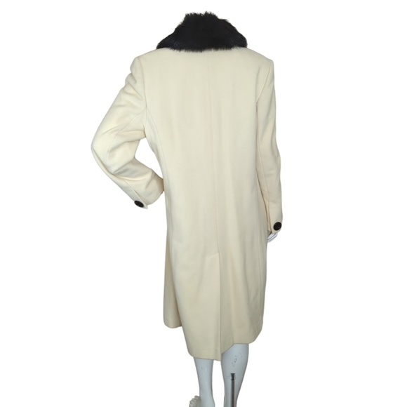 Cashmere Wool Blend Off-White Black Faux Fur Collar Long Coat - Picture 7 of 16